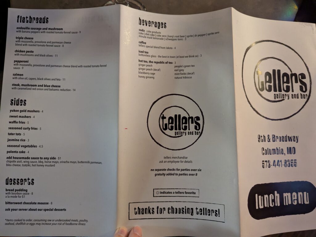 Tellers Gallery & Bar Menu 3
